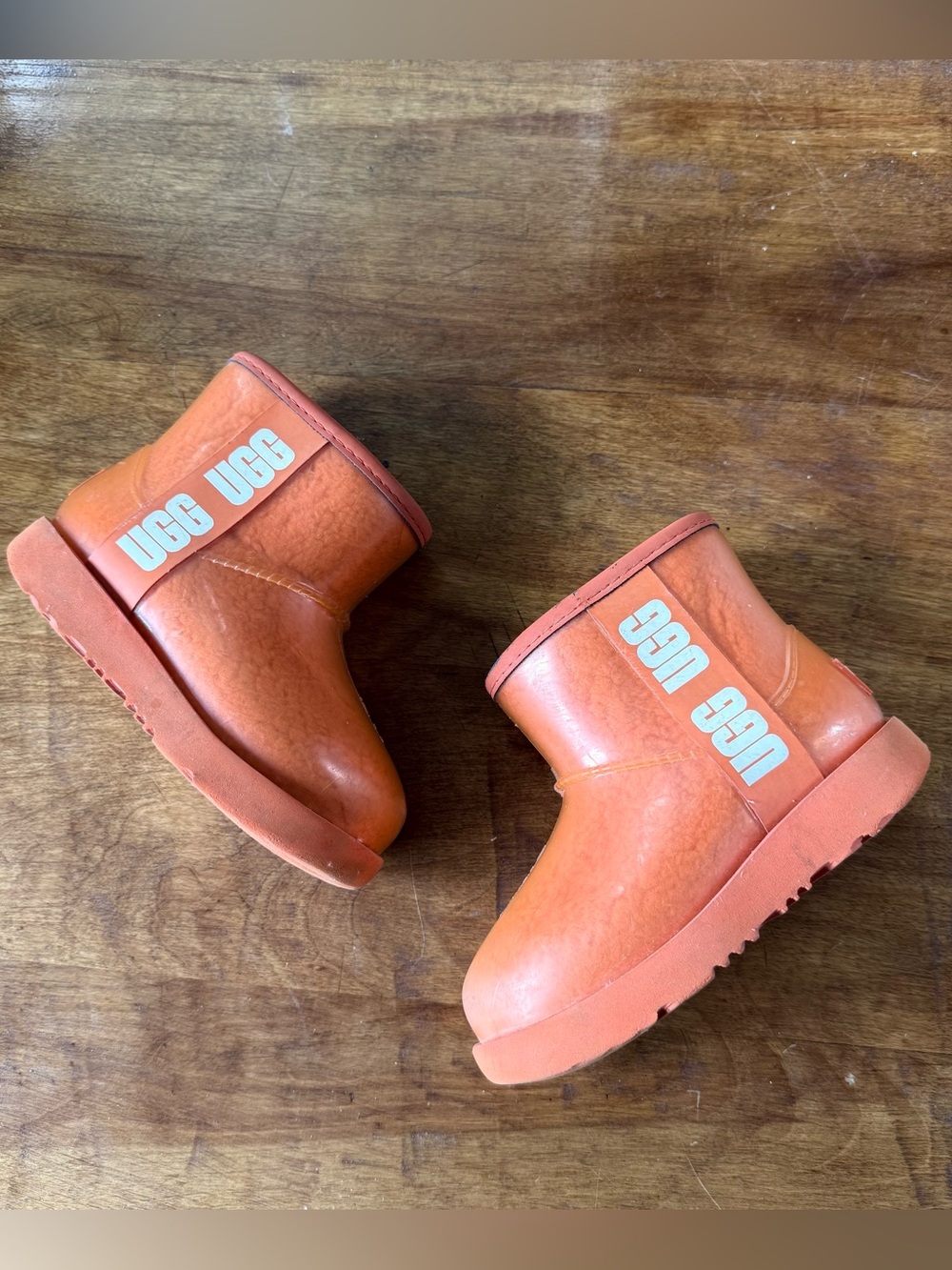 Ugg Shearling Lined Clear Orange Waterproof Mini Rain Boots Toddler 10